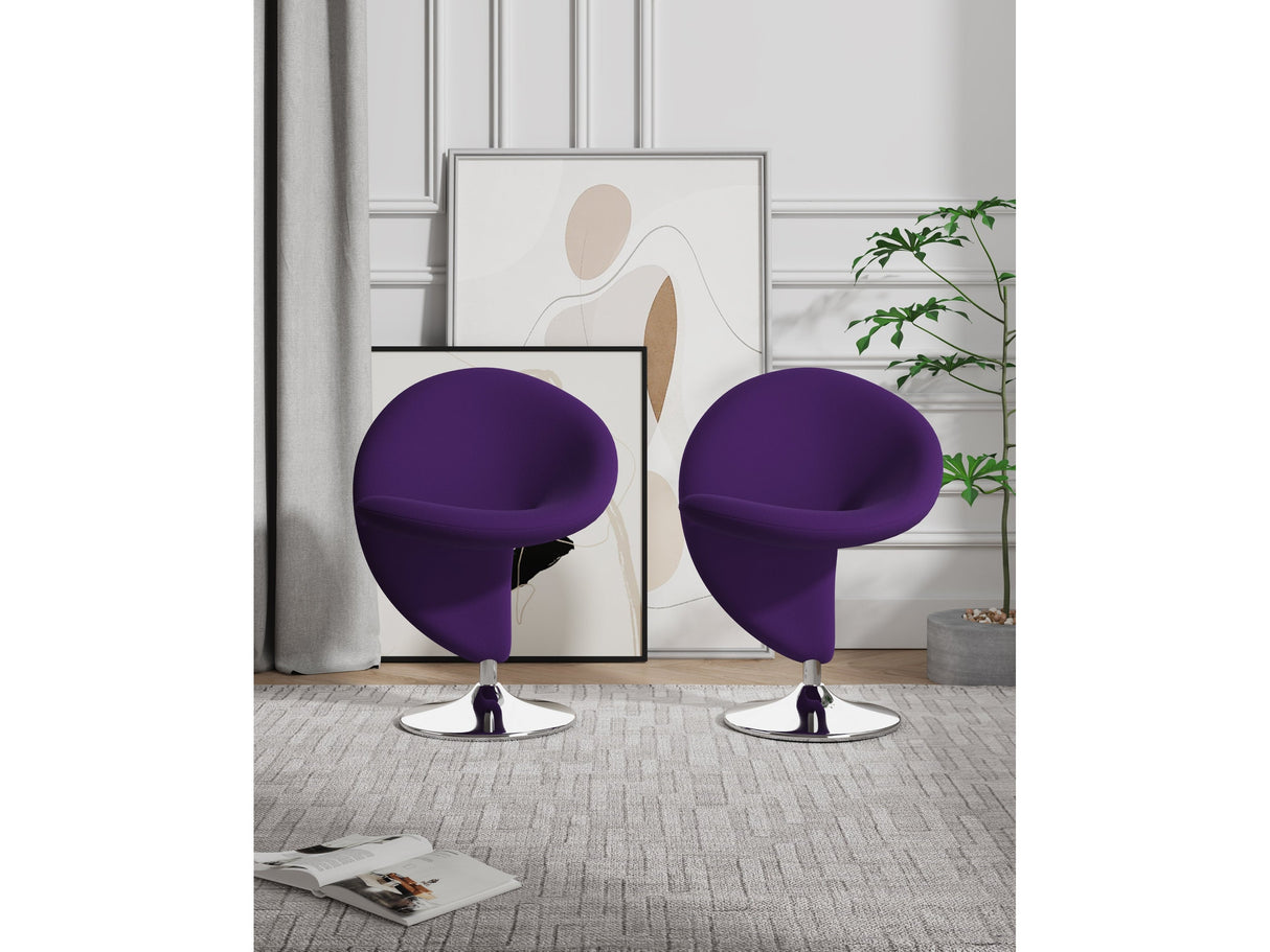 Curl Swivel Accent Chair in Purple and Polished Chrome (set of 2) by Manhattan Comfort at Eve Furniture