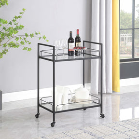 Curltis Clear/Black Serving Cart with Glass Shelves by Coaster at Eve Furniture