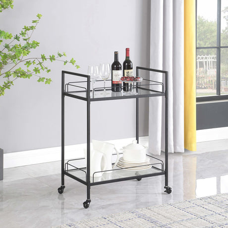 Curltis Clear/Black Serving Cart with Glass Shelves by Coaster at Eve Furniture