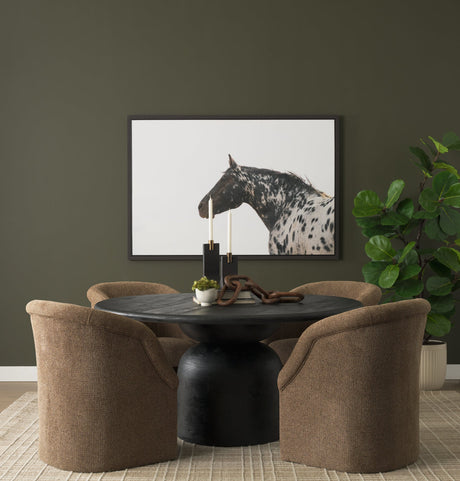 Curtis Brown Fabric Barrelback Half-Moon Base Dining Armchair by Mercana at Eve Furniture