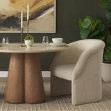Curtis Cream Fabric Barrelback Half-Moon Base Dining Armchair by Mercana at Eve Furniture