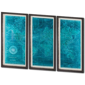 Custom Azure World Map (MC) by Vision Studio a Framed Art Print Matted under Glass by Mercana at Eve Furniture