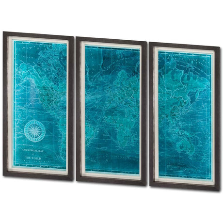 Custom Azure World Map (MC) by Vision Studio a Framed Art Print Matted under Glass by Mercana at Eve Furniture