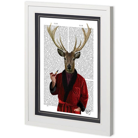 Custom Deer in Smoking Jacket by Fab Funky a Framed Art Print Matted under Glass by Mercana at Eve Furniture