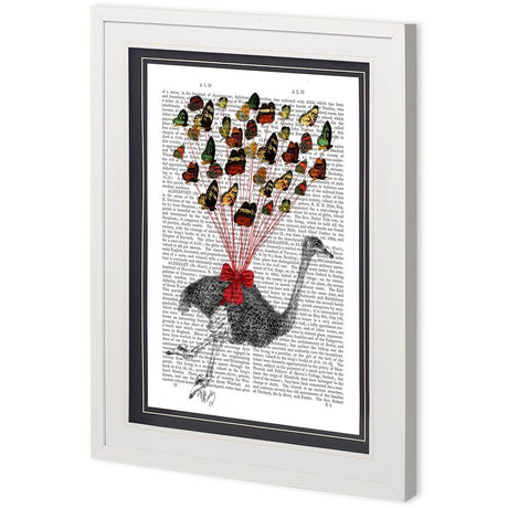 Custom Ostrich Flying with Butterflies by Fab Funky a Framed Art Print Matted under Glass by Mercana at Eve Furniture