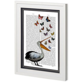 Custom Pelican & Butterflies by Fab Funky a Framed Art Print Matted under Glass by Mercana at Eve Furniture