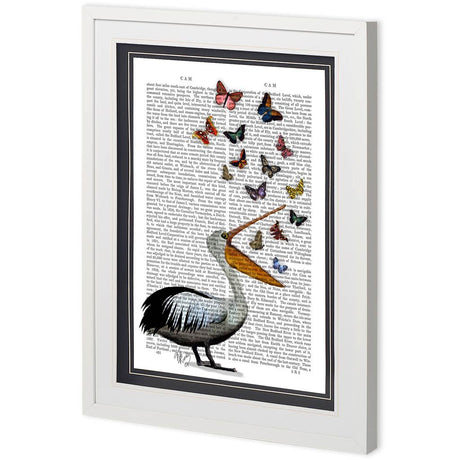 Custom Pelican & Butterflies by Fab Funky a Framed Art Print Matted under Glass by Mercana at Eve Furniture