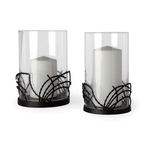 Cutlass I Set of Two Black Metal Base Table Candle Holders by Mercana at Eve Furniture