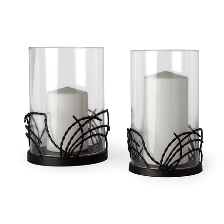 Cutlass I Set of Two Black Metal Base Table Candle Holders by Mercana at Eve Furniture