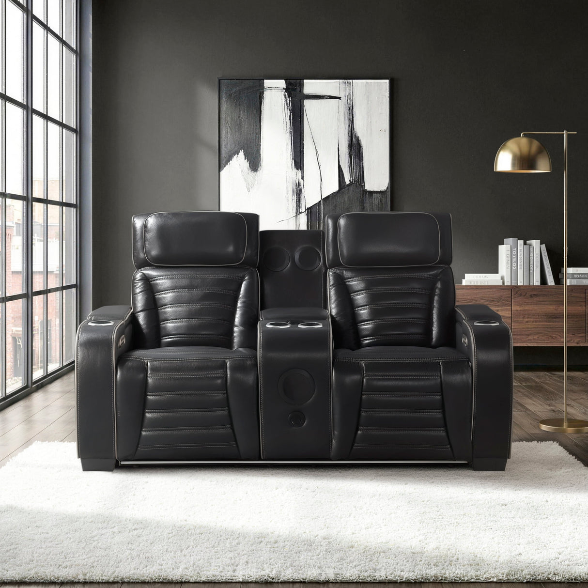 Cyber Black Power Double Reclining Loveseat with Center Console by Homelegance at Eve Furniture