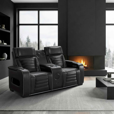 Cyber Black Power Double Reclining Loveseat with Center Console by Homelegance at Eve Furniture