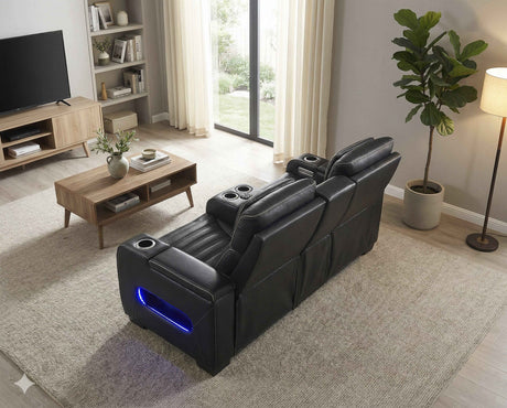 Cyber Black Power Double Reclining Loveseat with Center Console by Homelegance at Eve Furniture