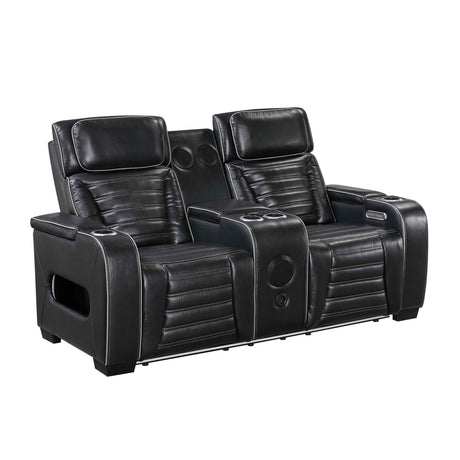 Cyber Black Power Double Reclining Loveseat with Center Console by Homelegance at Eve Furniture