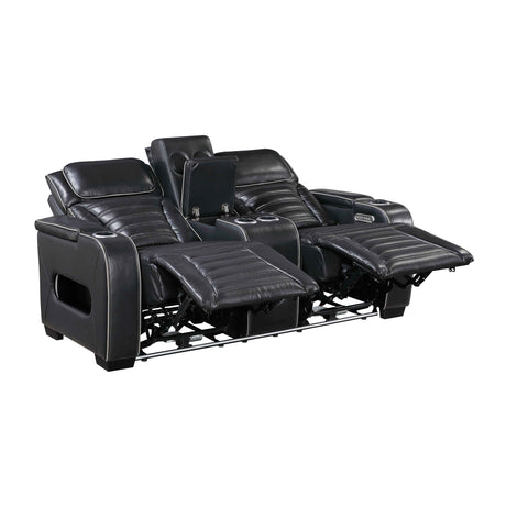 Cyber Black Power Double Reclining Loveseat with Center Console by Homelegance at Eve Furniture