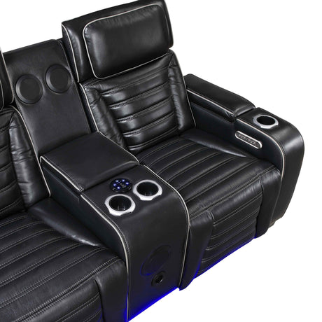 Cyber Black Power Double Reclining Loveseat with Center Console by Homelegance at Eve Furniture