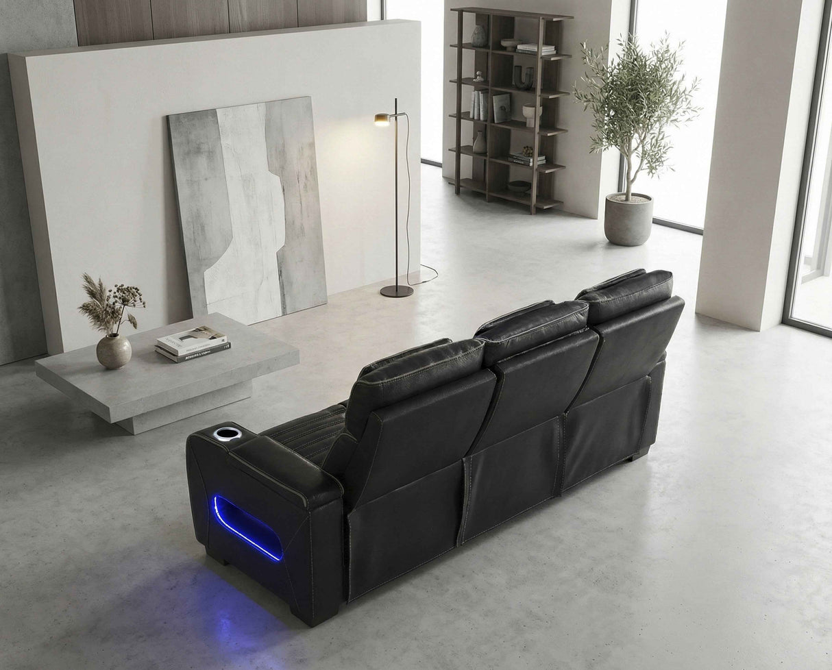 Cyber Black Power Double Reclining Sofa with Center Drop-Down by Homelegance at Eve Furniture
