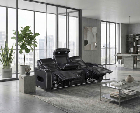Cyber Black Power Double Reclining Sofa with Center Drop-Down by Homelegance at Eve Furniture