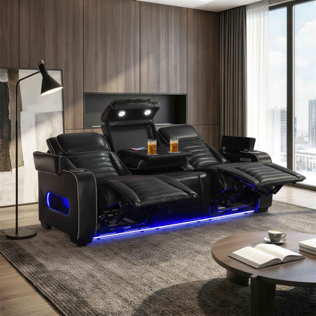 Cyber Black Power Double Reclining Sofa with Center Drop-Down by Homelegance at Eve Furniture