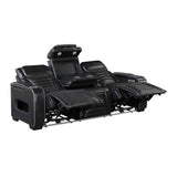 Cyber Black Power Double Reclining Sofa with Center Drop-Down by Homelegance at Eve Furniture