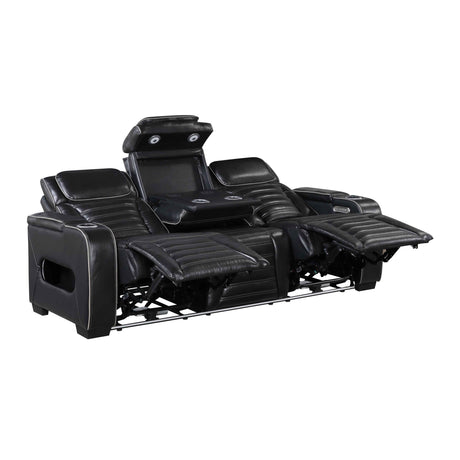 Cyber Black Power Double Reclining Sofa with Center Drop-Down by Homelegance at Eve Furniture