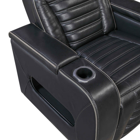 Cyber Black Power Double Reclining Sofa with Center Drop-Down by Homelegance at Eve Furniture