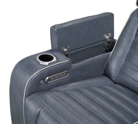 Cyber Blue Power Double Reclining Loveseat with Center Console by Homelegance at Eve Furniture