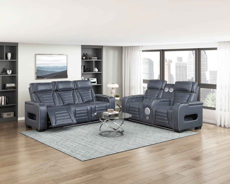 Cyber Blue Power Double Reclining Loveseat with Center Console by Homelegance at Eve Furniture