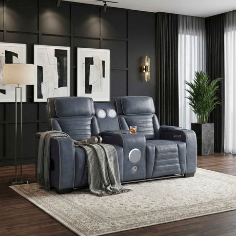 Cyber Blue Power Double Reclining Loveseat with Center Console by Homelegance at Eve Furniture