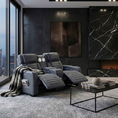 Cyber Blue Power Double Reclining Loveseat with Center Console by Homelegance at Eve Furniture
