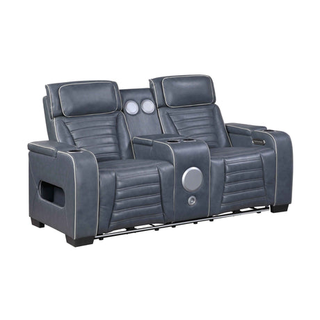 Cyber Blue Power Double Reclining Loveseat with Center Console by Homelegance at Eve Furniture