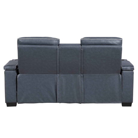 Cyber Blue Power Double Reclining Loveseat with Center Console by Homelegance at Eve Furniture