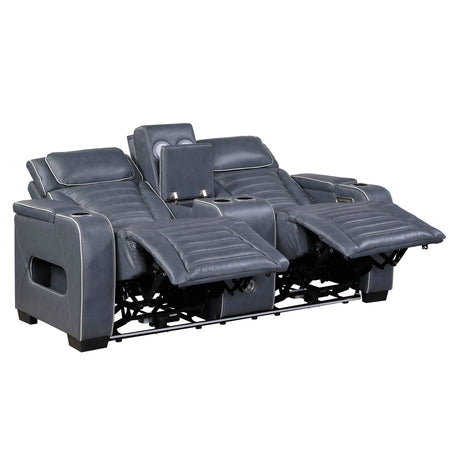 Cyber Blue Power Double Reclining Loveseat with Center Console by Homelegance at Eve Furniture