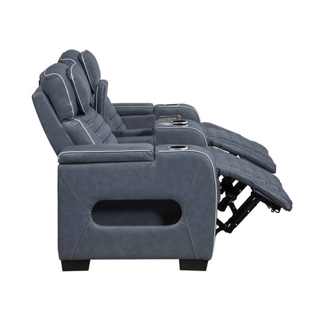 Cyber Blue Power Double Reclining Loveseat with Center Console by Homelegance at Eve Furniture