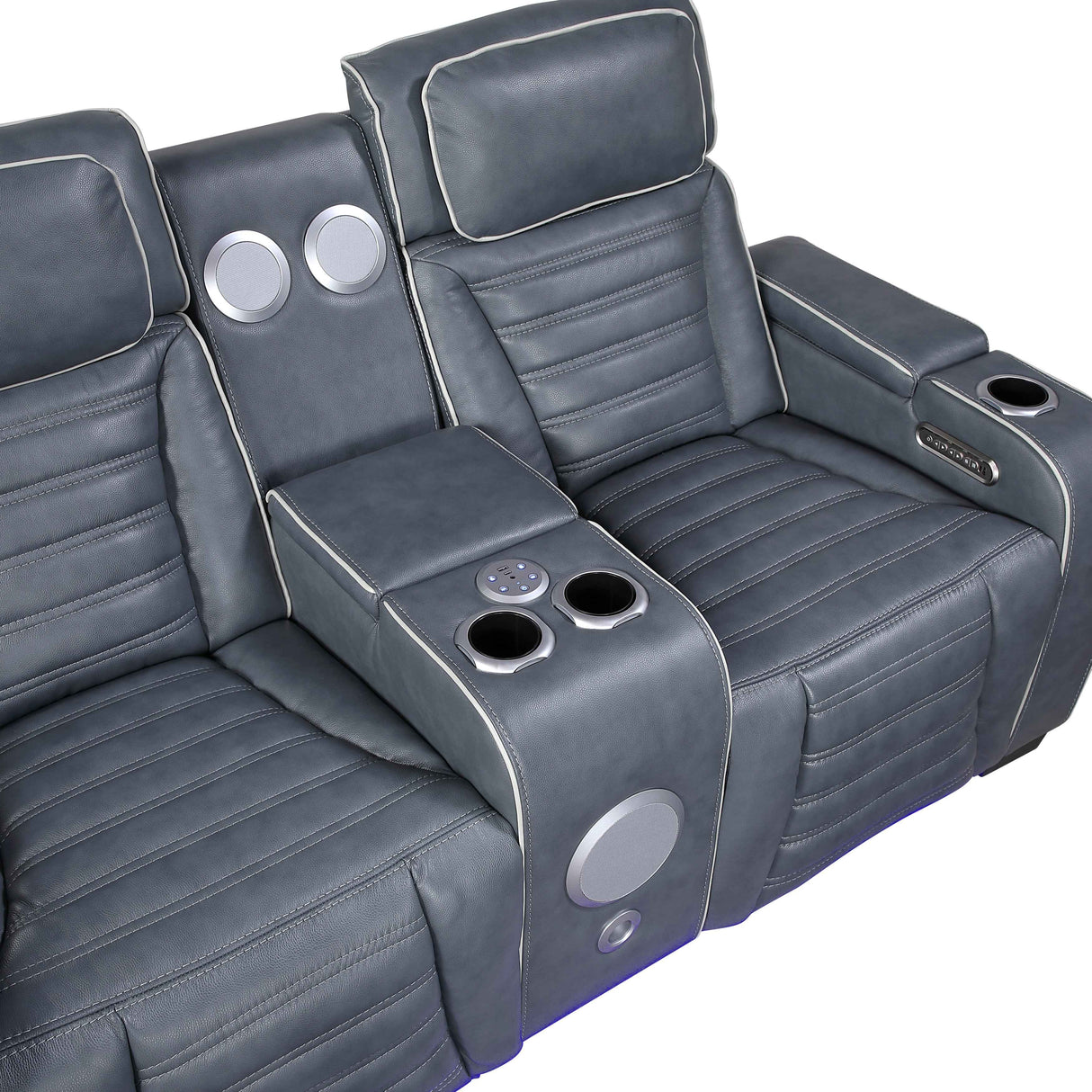 Cyber Blue Power Double Reclining Loveseat with Center Console by Homelegance at Eve Furniture