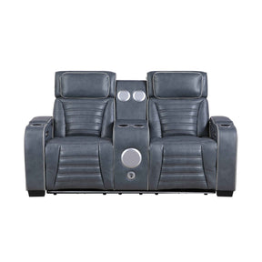 Cyber Blue Power Double Reclining Loveseat with Center Console by Homelegance at Eve Furniture