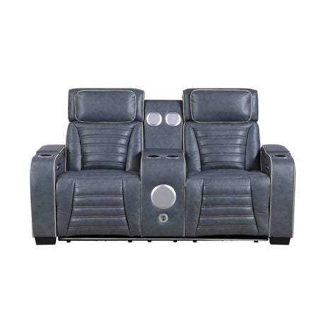 Cyber Blue Power Double Reclining Loveseat with Center Console by Homelegance at Eve Furniture