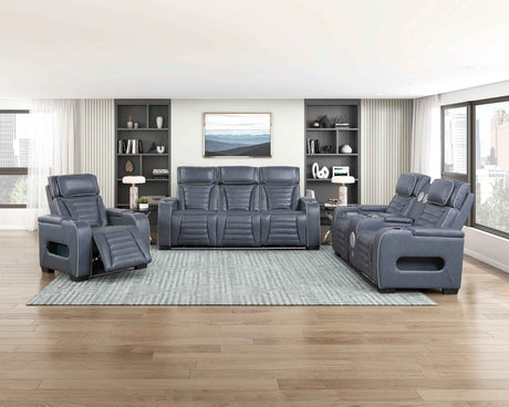 Cyber Blue Power Double Reclining Sofa with Center Drop-Down by Homelegance at Eve Furniture