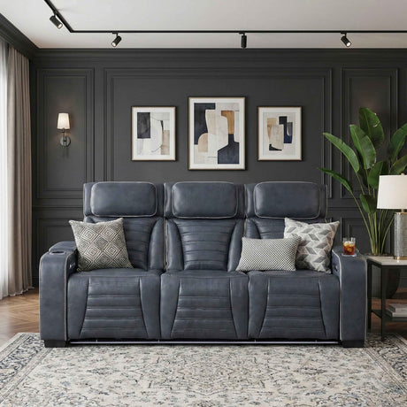 Cyber Blue Power Double Reclining Sofa with Center Drop-Down by Homelegance at Eve Furniture