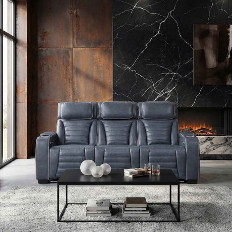 Cyber Blue Power Double Reclining Sofa with Center Drop-Down by Homelegance at Eve Furniture