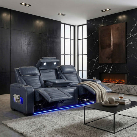 Cyber Blue Power Double Reclining Sofa with Center Drop-Down by Homelegance at Eve Furniture