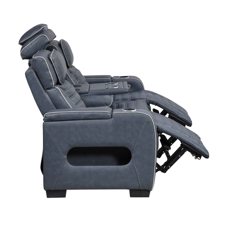 Cyber Blue Power Double Reclining Sofa with Center Drop-Down by Homelegance at Eve Furniture