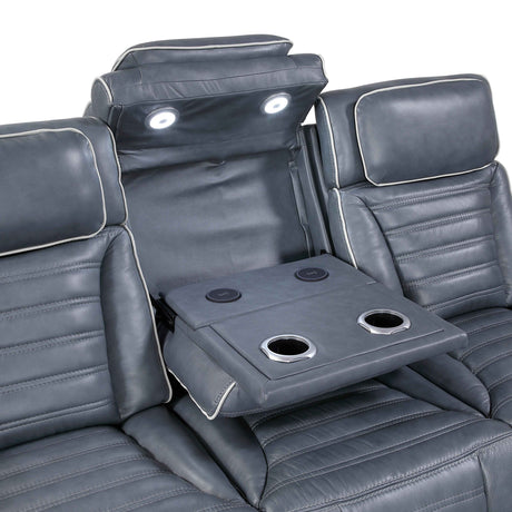 Cyber Blue Power Double Reclining Sofa with Center Drop-Down by Homelegance at Eve Furniture