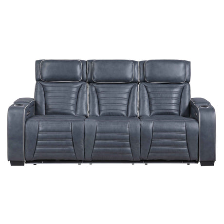 Cyber Blue Power Double Reclining Sofa with Center Drop-Down by Homelegance at Eve Furniture