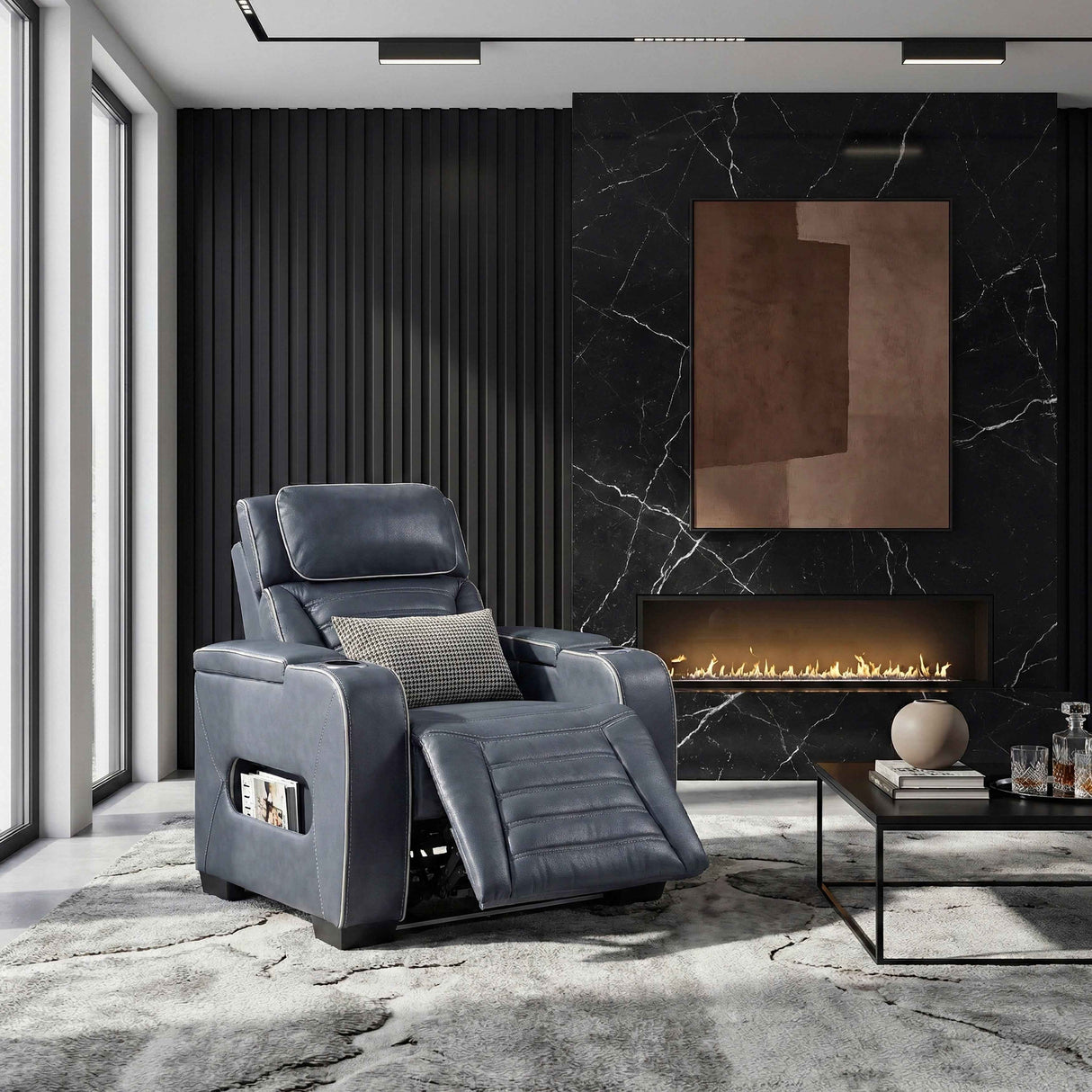 Cyber Blue Power Reclining Chair with Power Headrest by Homelegance at Eve Furniture