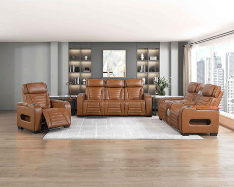 Cyber Brown Power Double Reclining Loveseat with Center Console by Homelegance at Eve Furniture