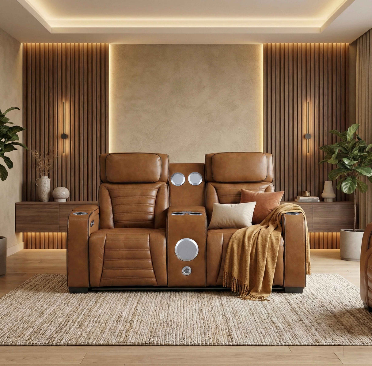 Cyber Brown Power Double Reclining Loveseat with Center Console by Homelegance at Eve Furniture