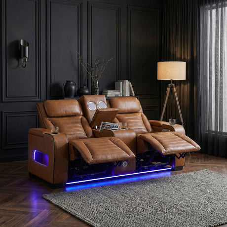Cyber Brown Power Double Reclining Loveseat with Center Console by Homelegance at Eve Furniture