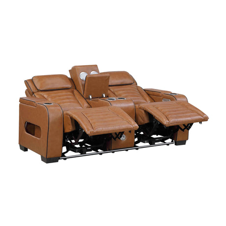 Cyber Brown Power Double Reclining Loveseat with Center Console by Homelegance at Eve Furniture