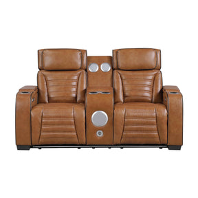 Cyber Brown Power Double Reclining Loveseat with Center Console by Homelegance at Eve Furniture