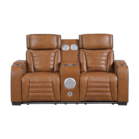 Cyber Brown Power Double Reclining Loveseat with Center Console by Homelegance at Eve Furniture